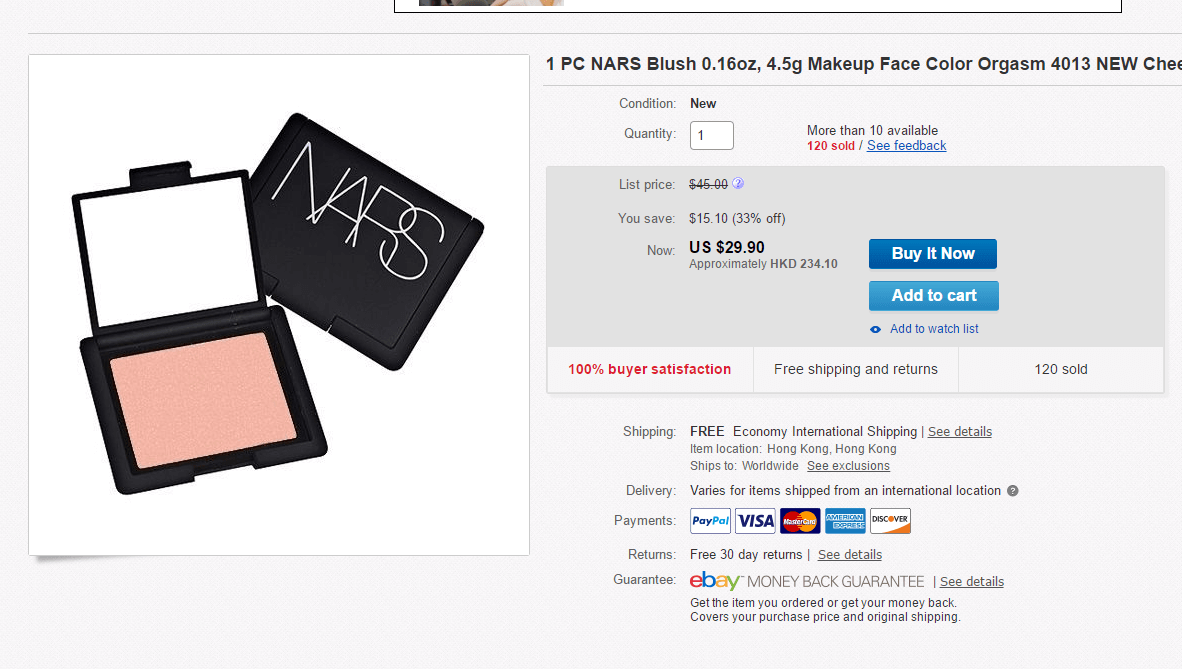 eBay优惠码2024 NARS炫色腮红Orgasm色凑单折后价$25.9（约180元）